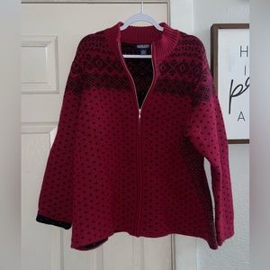 Men’s Lands End 100% Wool zip front high collar sweater Size 2X EUC